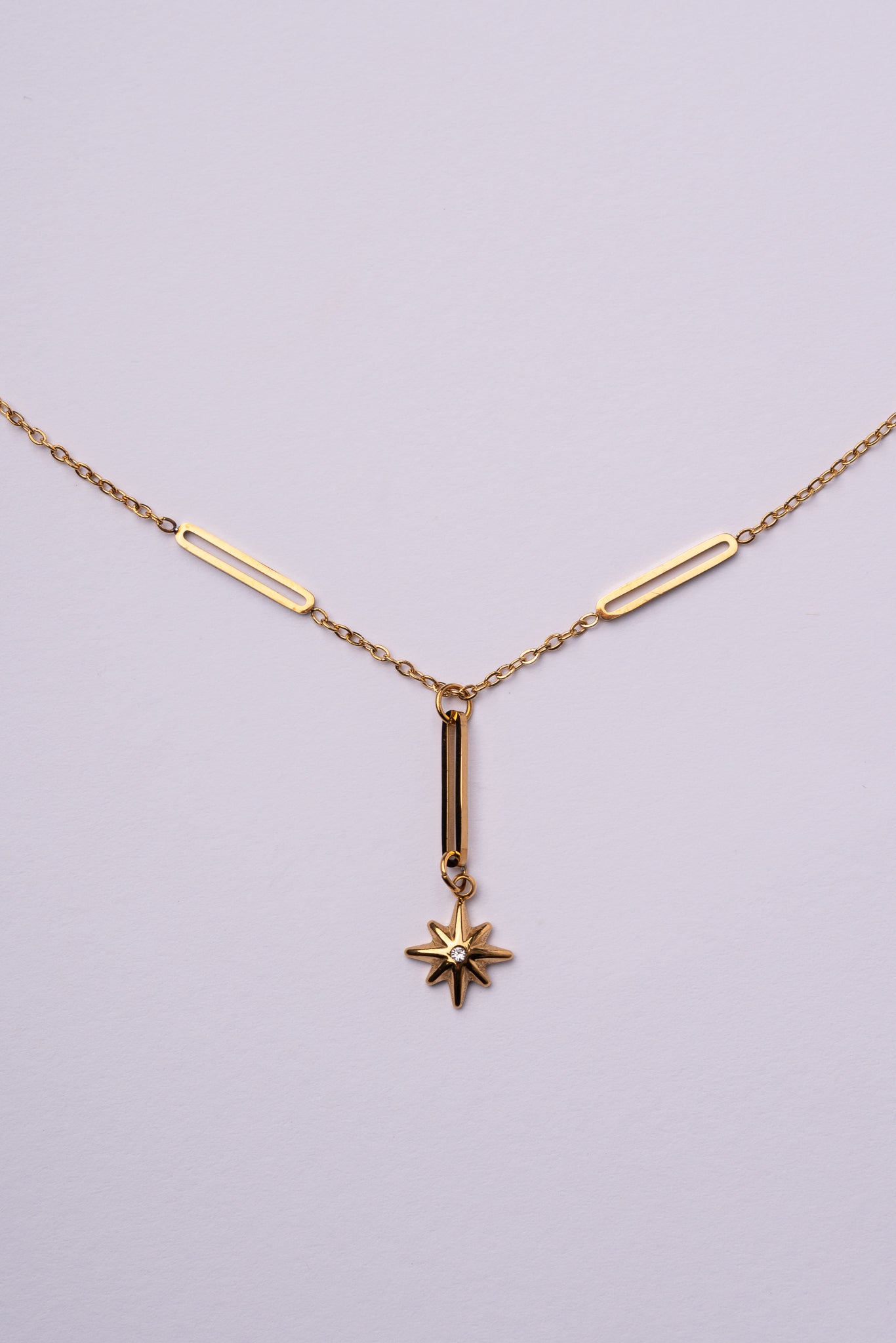 Collar estrella del norte acero oro 18k mujer