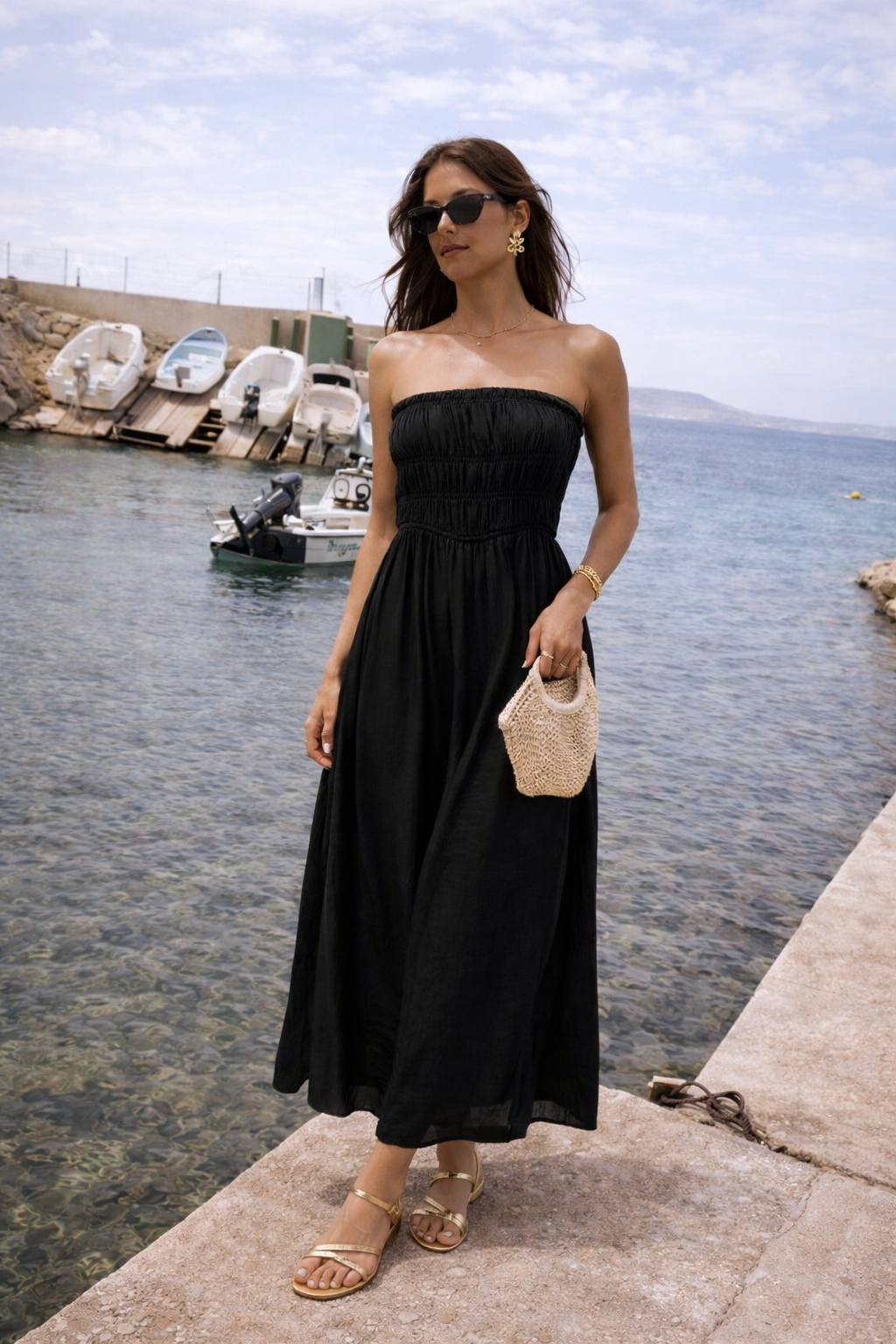 Vestido palabra de honor mujer en negro