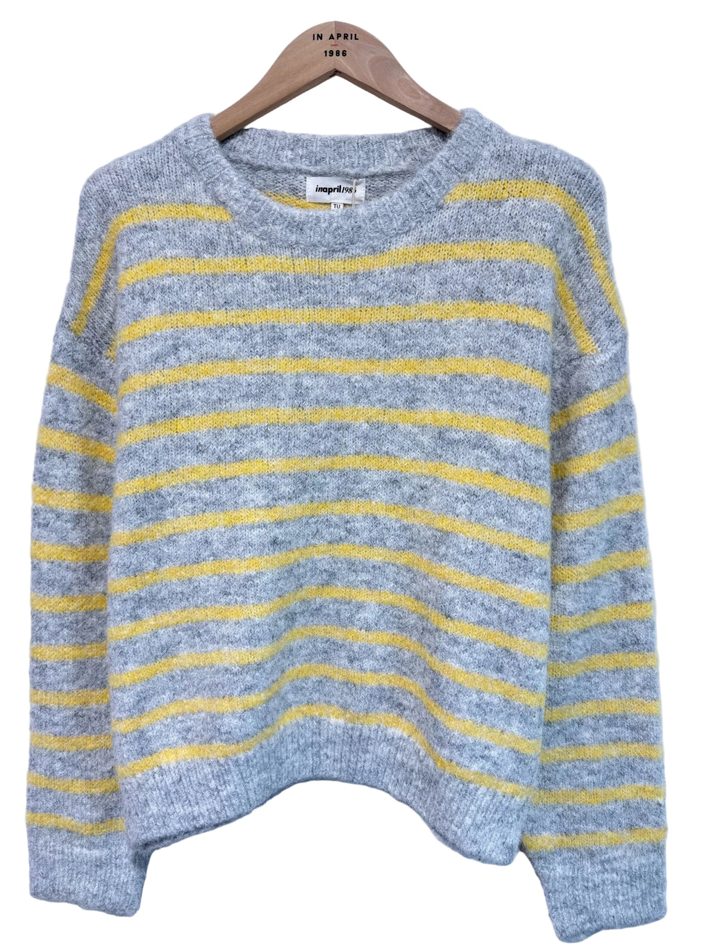 Jersey rayas mujer en gris y amarillo