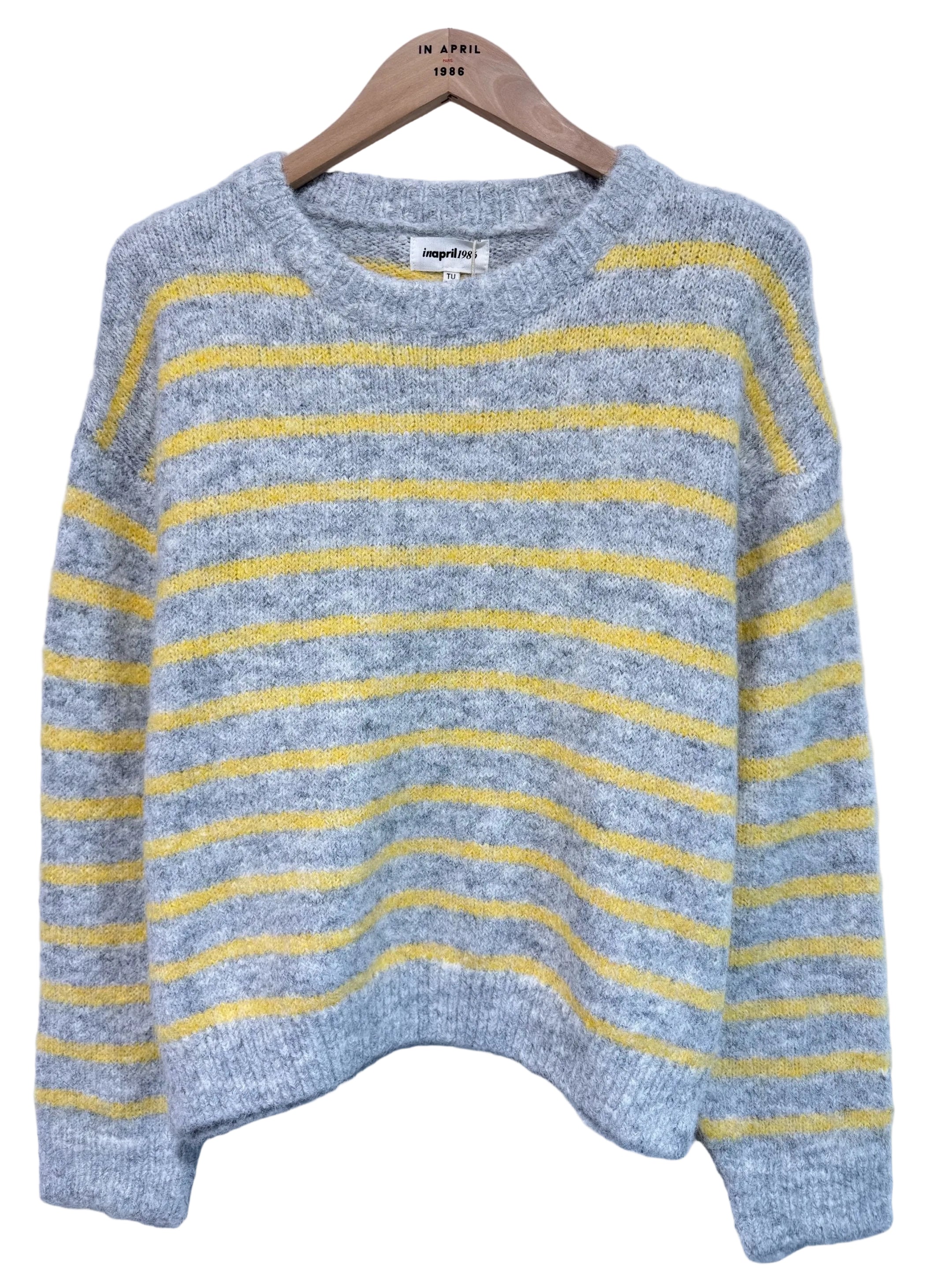 Jersey rayas mujer en gris y amarillo