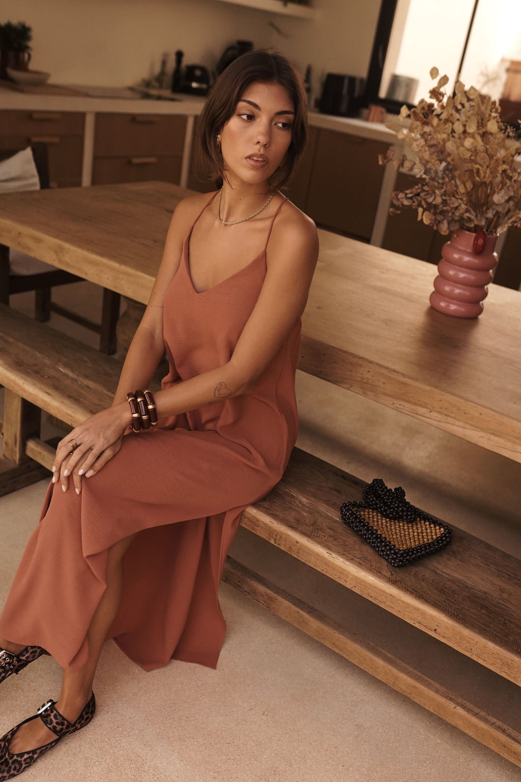 Vestido largo fluido verano mujer en ámbar