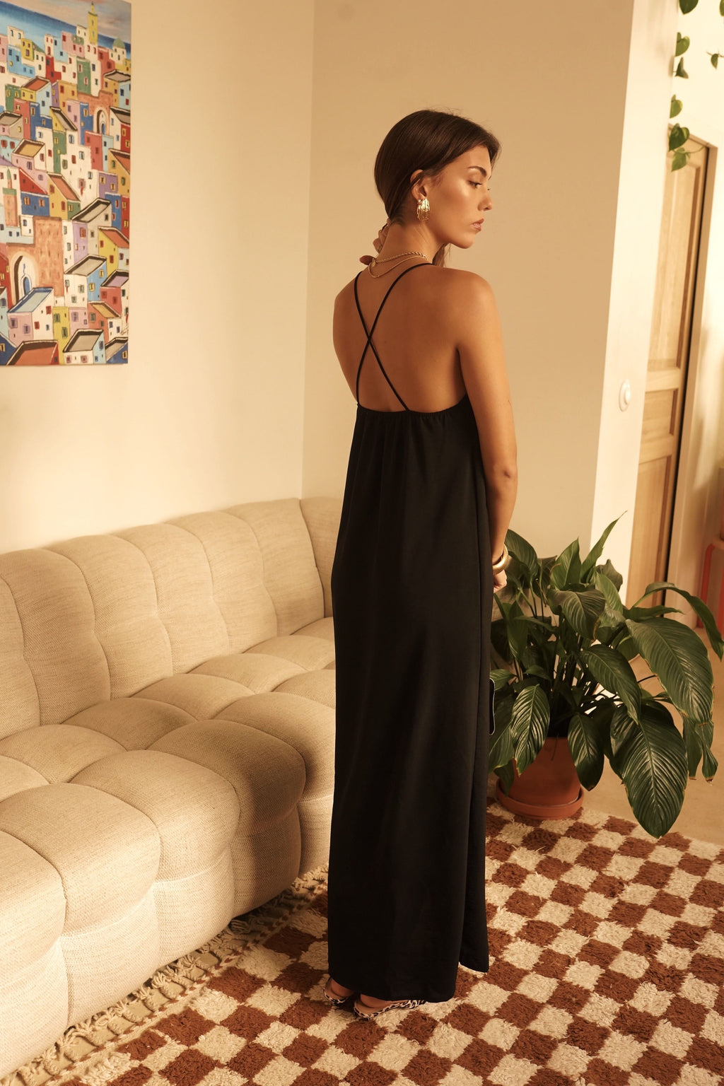 Vestido largo fluido verano mujer en negro