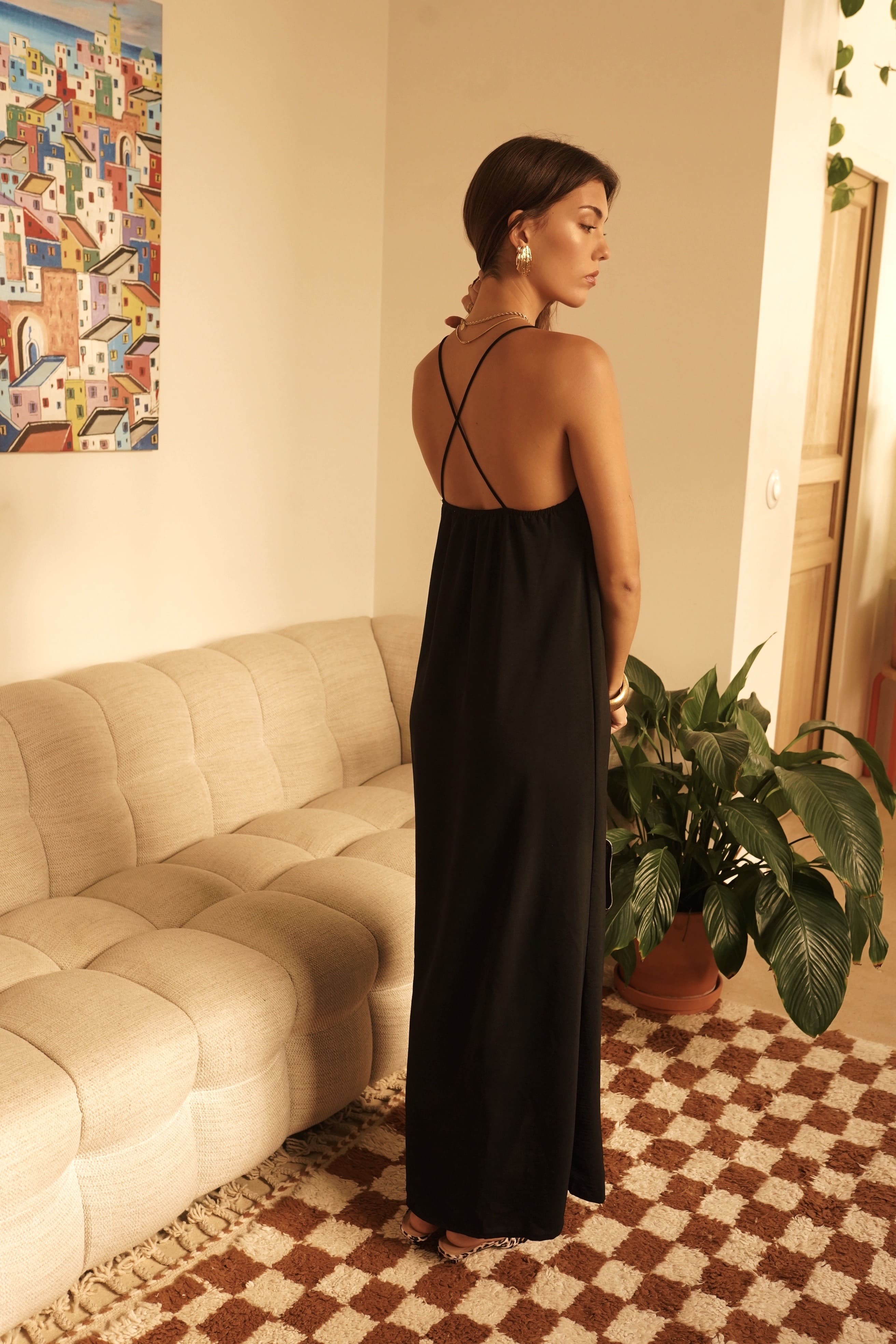 Vestido largo fluido verano mujer en negro