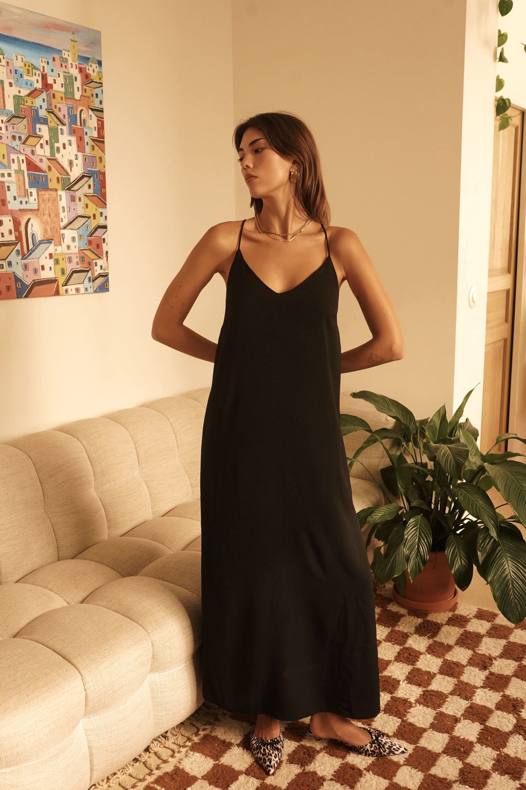 Vestido largo fluido verano mujer en negro