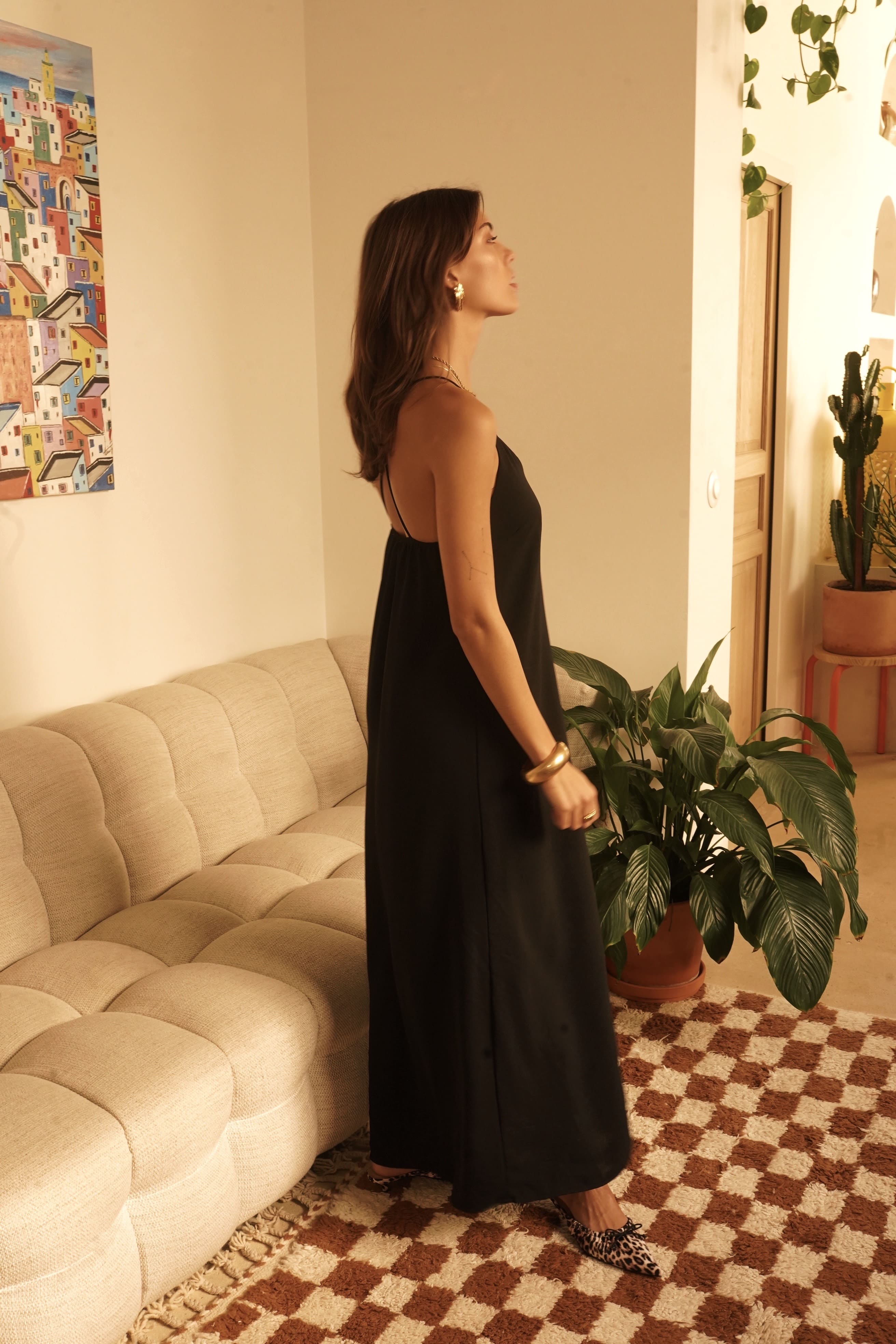 Vestido largo fluido verano mujer en negro