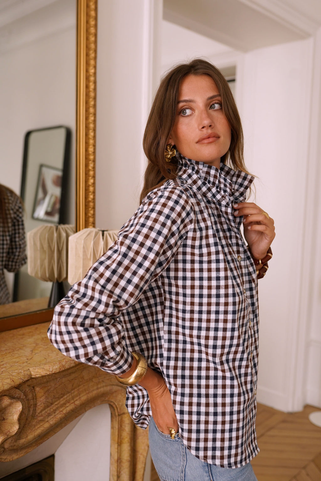 Camisa algodón cuadros mujer