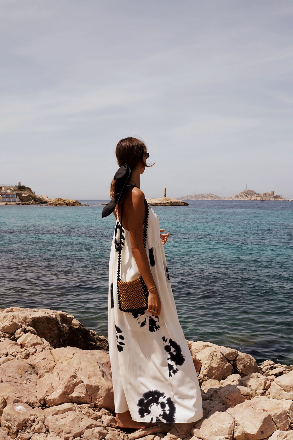 Vestido largo estampado mujer en blanco