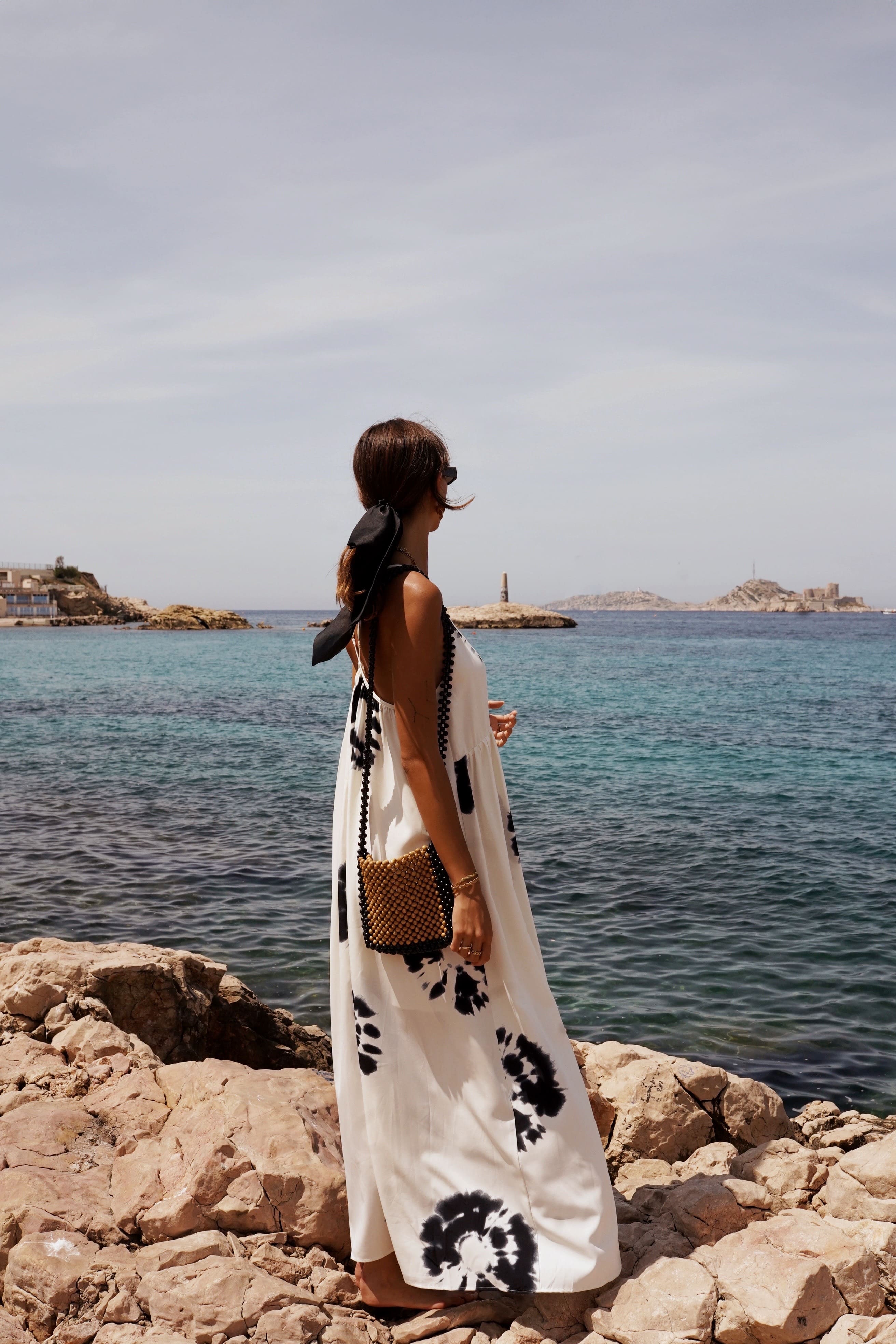 Vestido largo estampado mujer en blanco
