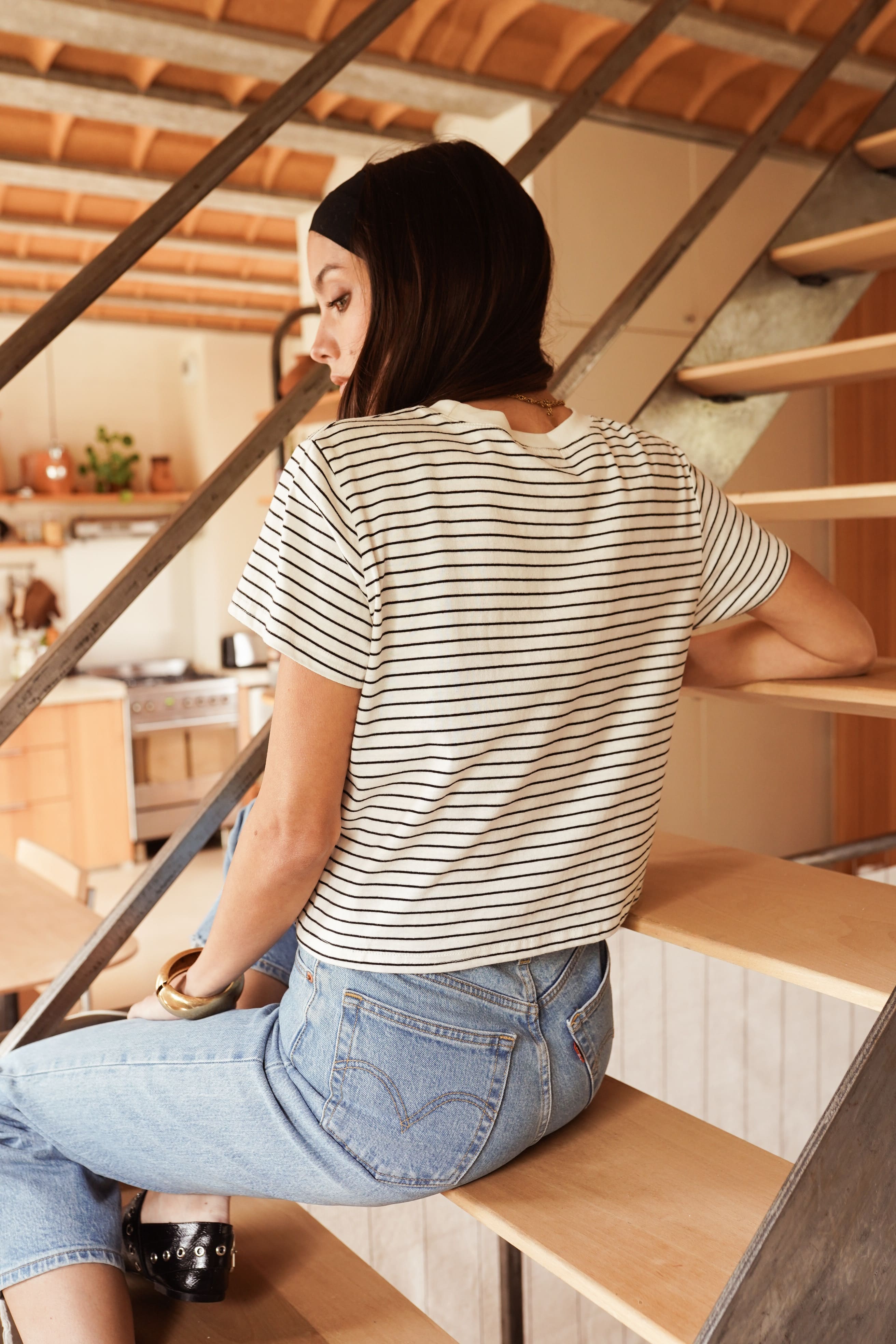 Camiseta rayas marinera manga corta mujer