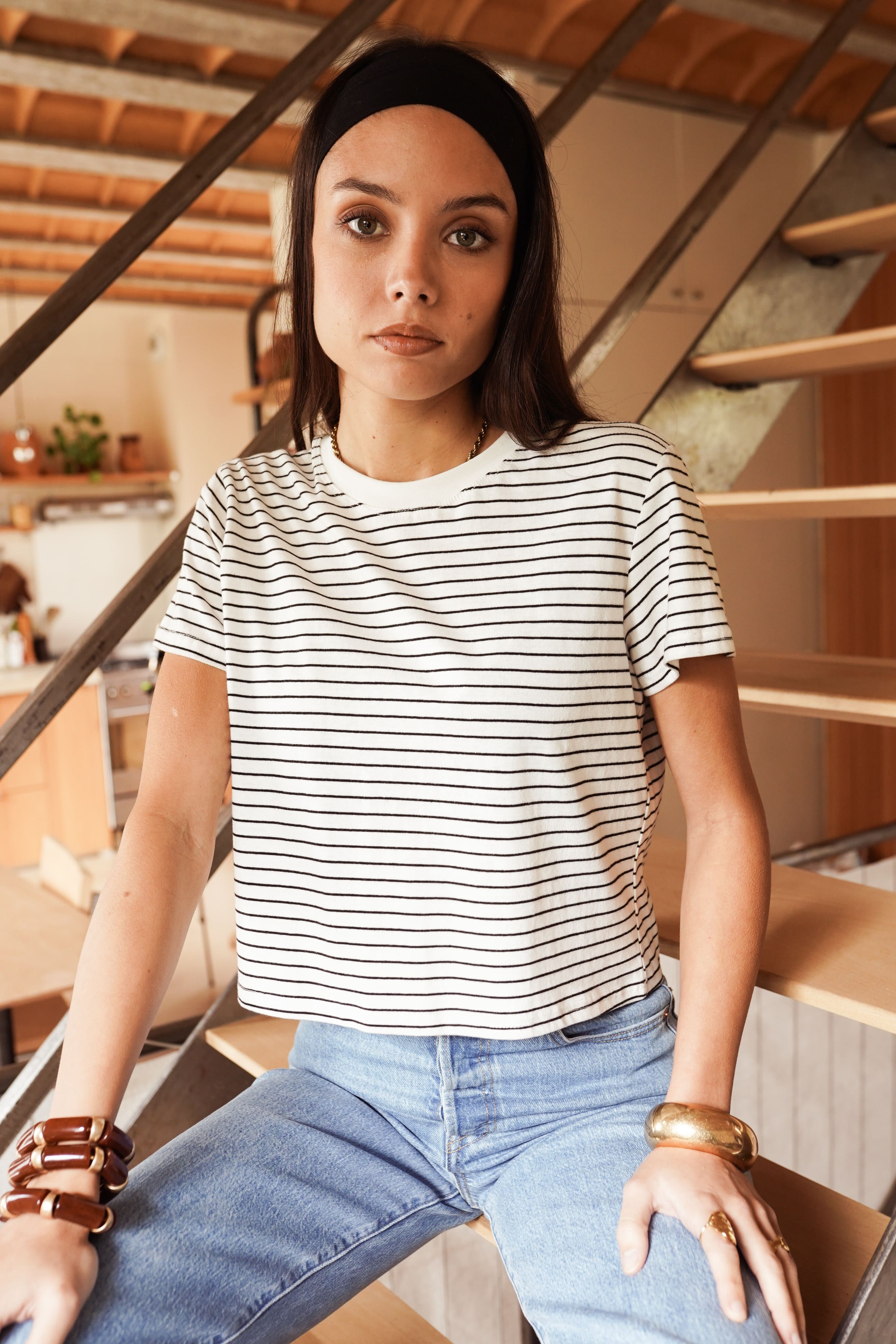 Camiseta rayas marinera manga corta mujer