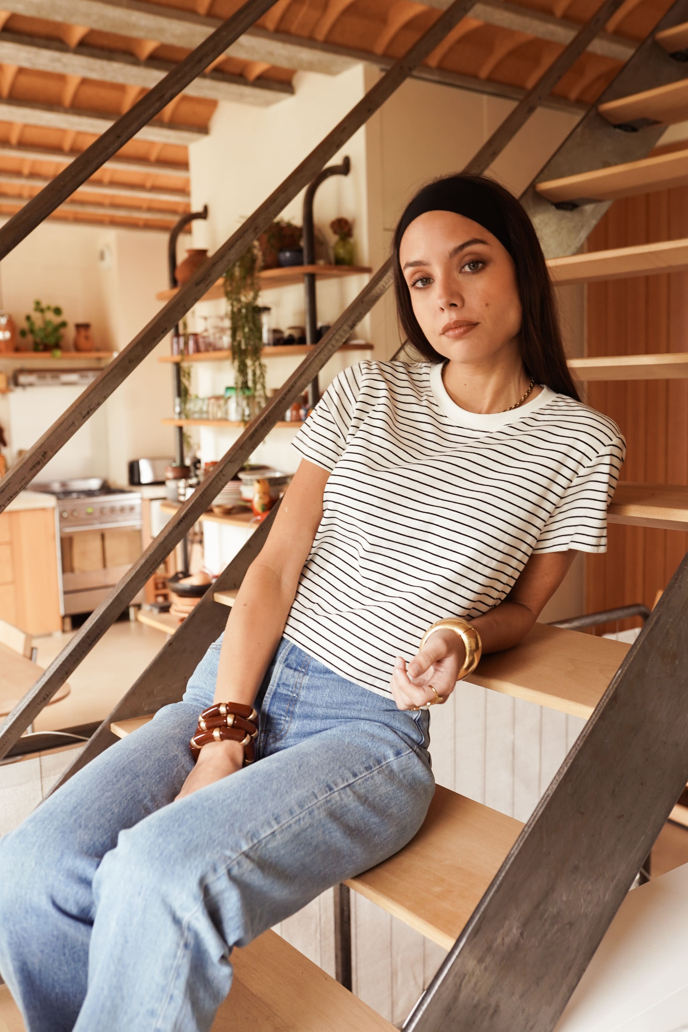 Camiseta rayas marinera manga corta mujer