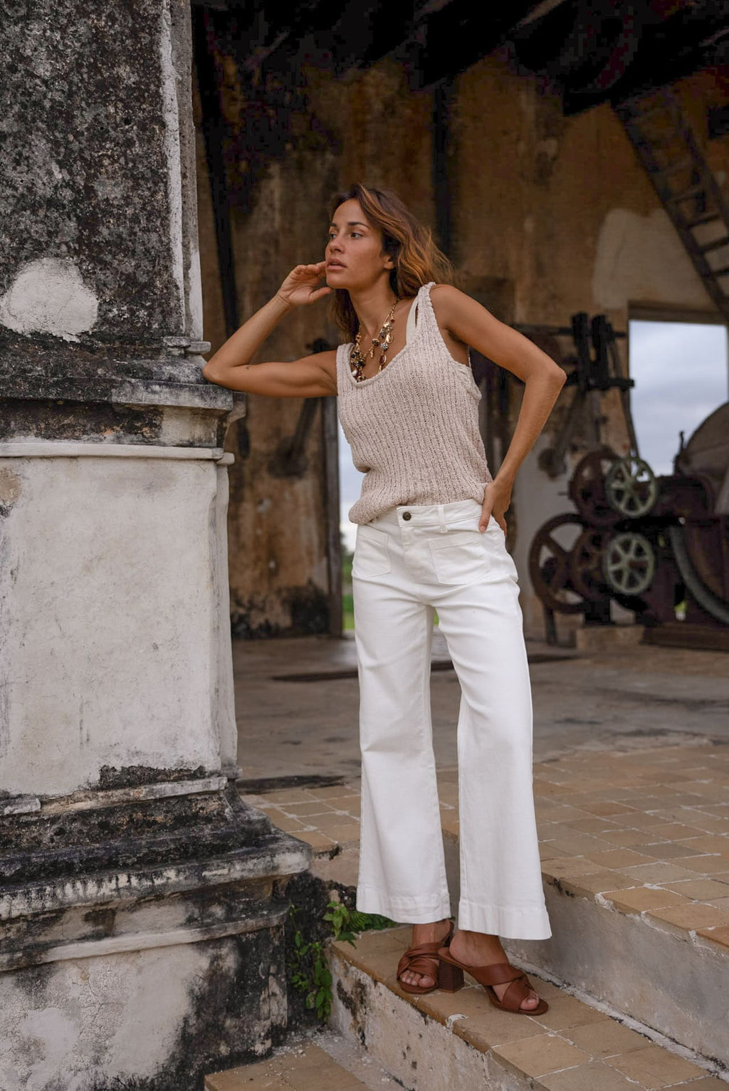 Pantalón jeans denim algodón mujer blanco