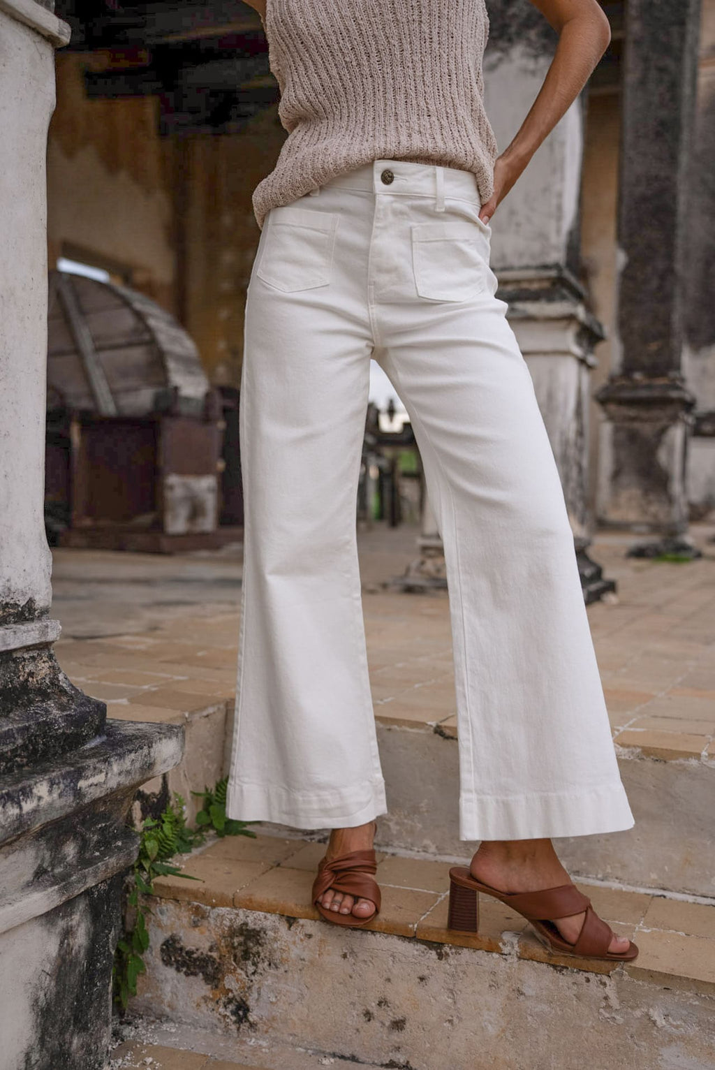 Pantalón jeans denim algodón mujer blanco