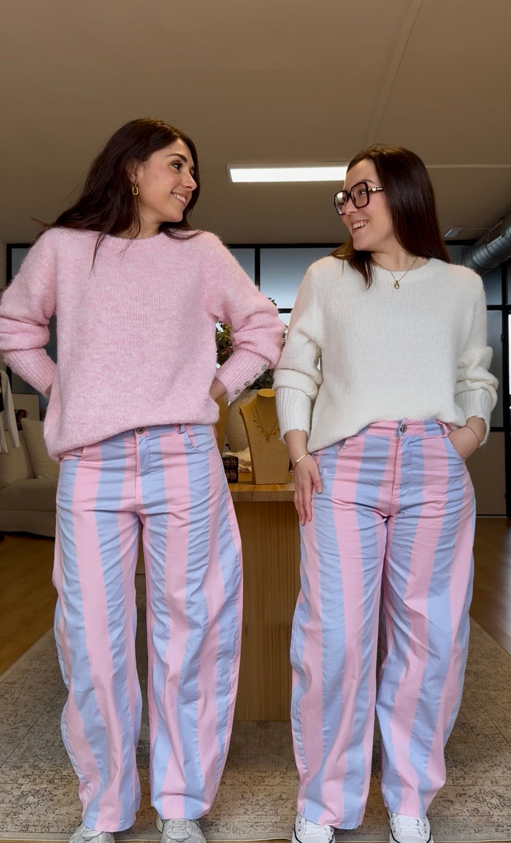 Pantalón ballon rayas rosa y celeste mujer