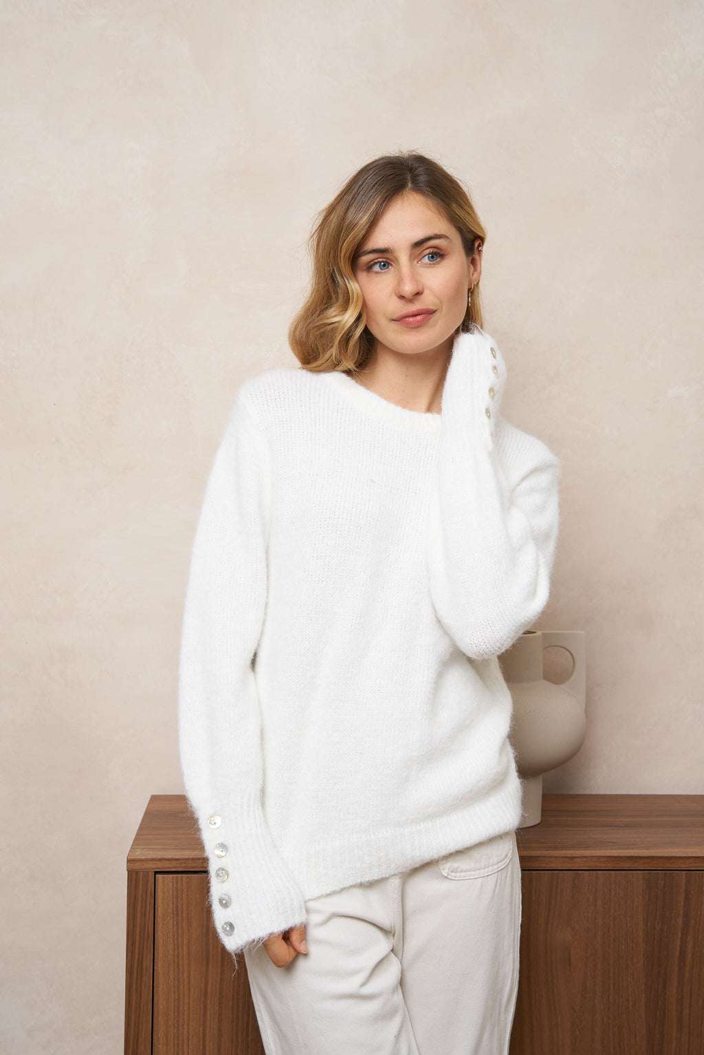 Jersey punto mujer en blanco